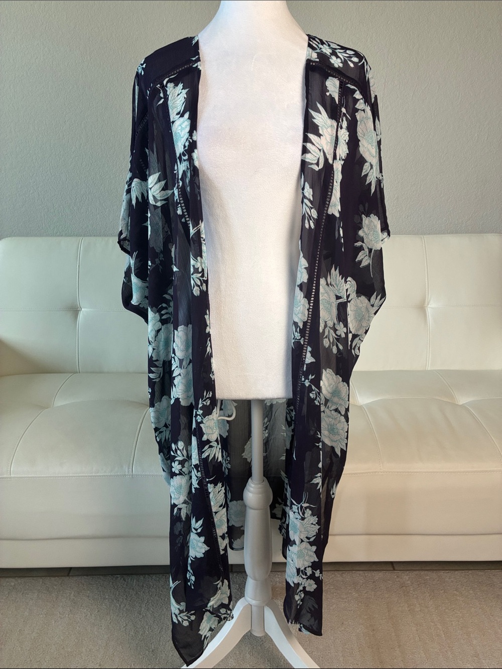 Band of Gypsies Navy Blue Kimono with Floral Pattern